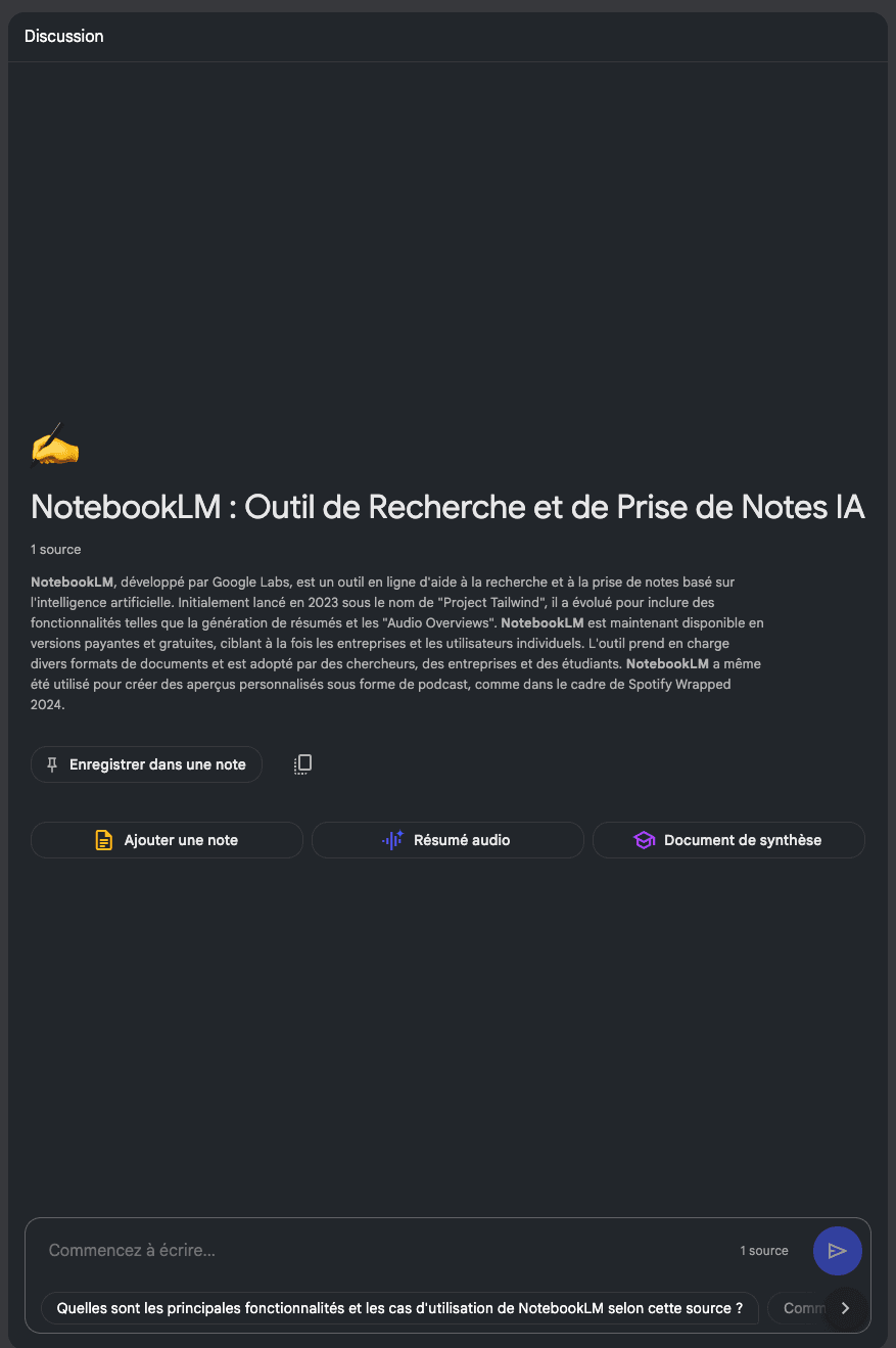 Conversation tab of NotebookLM