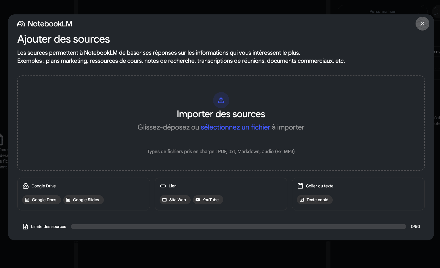 Source tab of NotebookLM